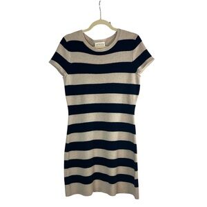 STS Sail to Sable Wool Cashmere Sweater Dress Blue Cream Knit Short Sleeve M
